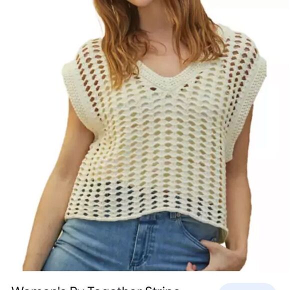 BY TOGETHER STRIPE WOMENS SWEATER VEST CREAM M/L NWT - Picture 1 of 4